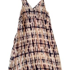 Time & Tru Maxi Cream and Navy Tie Dye Dress